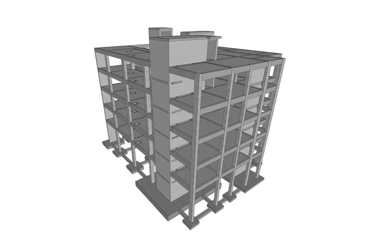 Modelo 3D de análisis estructural con software especializado